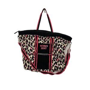 Victoria Secret Pink/Black Leopard Weekender Travel Duffle Tote Bag Zip Canvas